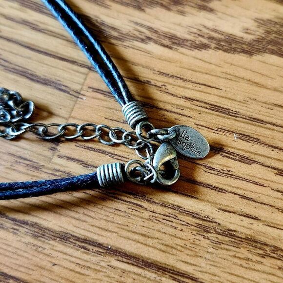 LIA SOPHIA Silver, Crystal, And Leather Necklace VINTAGE INSPIRED - Picture 5 of 14